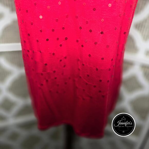 Relativity Red Sequin Scoop Neck Short Sleeve Knit Top Size PL - Picture 5 of 10